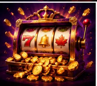 Cartoon slot machine reels with red seven, gold bell, maple leaf — McLuck slots