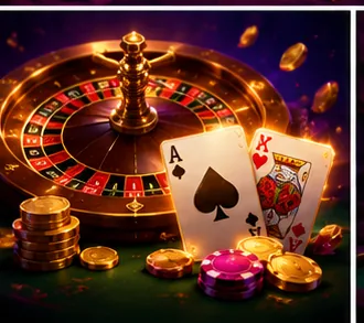 Roulette wheel with ace of spades and king of hearts on green felt — McLuck table games