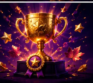 Gold trophy with confetti and Canadian maple leaves — McLuck weekly slot tournaments